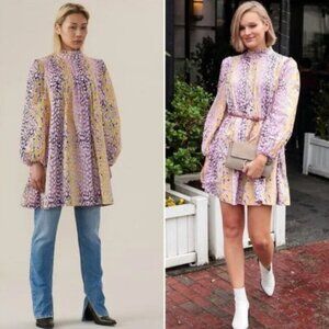 GANNI Leopard Cotton Poplin Trapeze Mini Dress